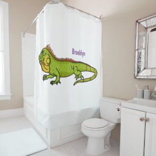 Cortina De Ducha Feliz ilustracion personalizado de iguana verde