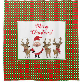 Cortina De Ducha Feliz Navidad Cuadrados Santa Reno Personalizado B