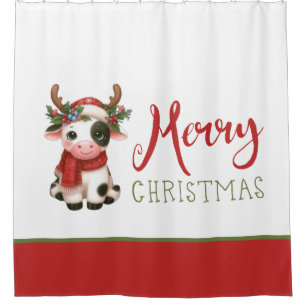 Cortina De Ducha Feliz Navidad linda vaca