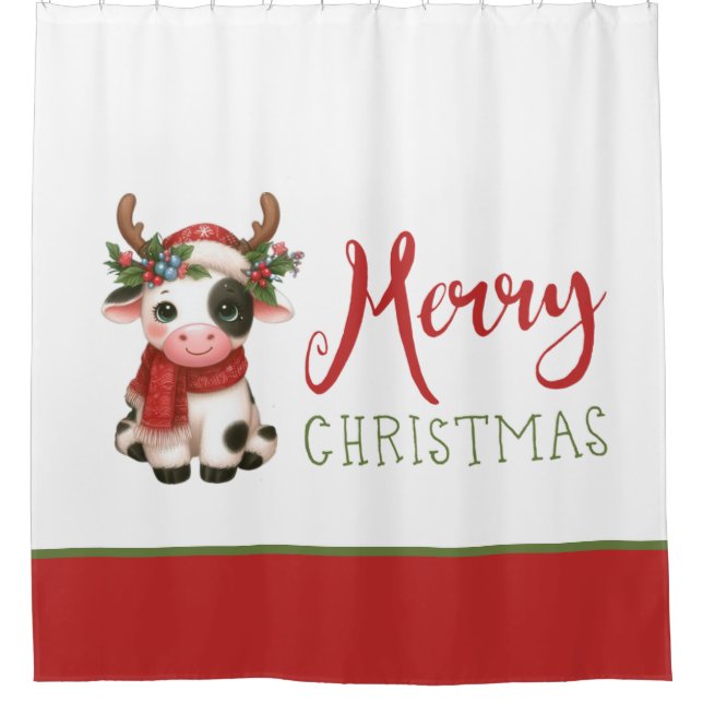 Cortina De Ducha Feliz Navidad linda vaca (Anverso)