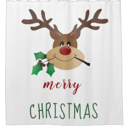 Cortina De Ducha Feliz Navidad lindo reno Mistletorojo verde
