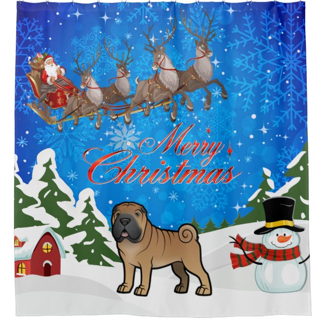 Cortina De Ducha Feliz Navidad Shar Pei (Anverso)
