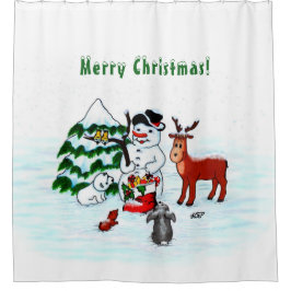 Cortina De Ducha ¡Feliz Navidad! Snowman con sus amigos