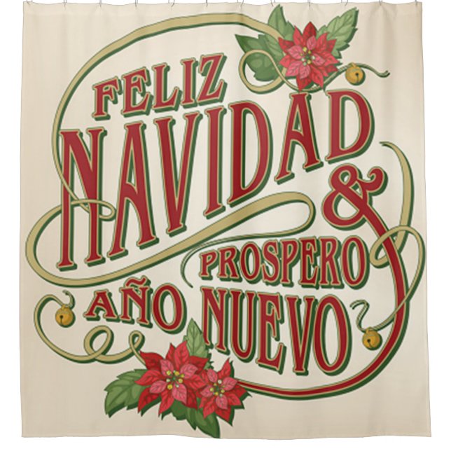 Cortina De Ducha Feliz Navidad y própero nuevo (Anverso)