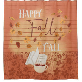 Cortina De Ducha Feliz otoño con café y hojas de otoño
