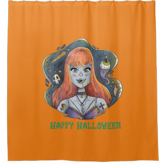 Cortina De Ducha Feliz vampiro sexy de Halloween (Naranja)