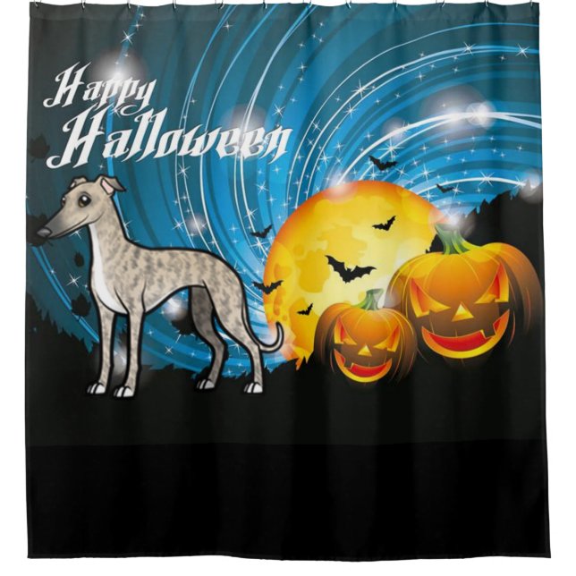 Cortina De Ducha Feliz Whippet de Halloween (Anverso)