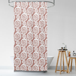 Cortina De Ducha Feminine Rosy & White Fern Leaf Curls Swirls
