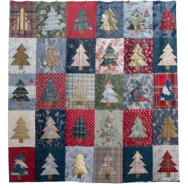 Cortina De Ducha Festive Patchwork Christmas Tree Pattern (4) (Anverso)