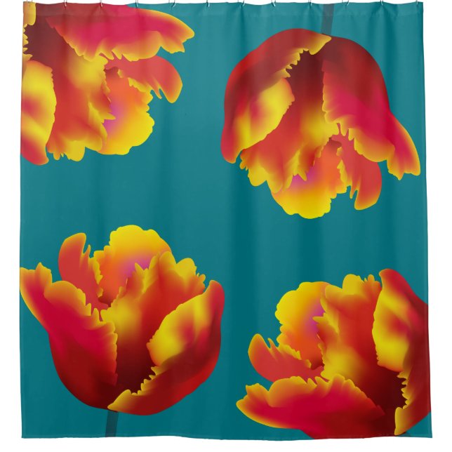 Cortina De Ducha Fiery Naranja Parrot Tulips (Anverso)