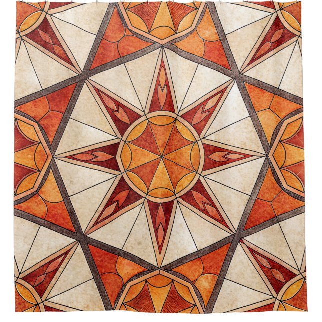 Cortina De Ducha Fiery Red and Orange Starburst - Geometric Mosaic (Anverso)