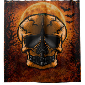 Cortina De Ducha Fiesta de Halloween de Calavera de Calabaza