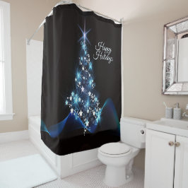 Cortina De Ducha Fiesta de Navidad Árbol Azul Brillante Negro Elega