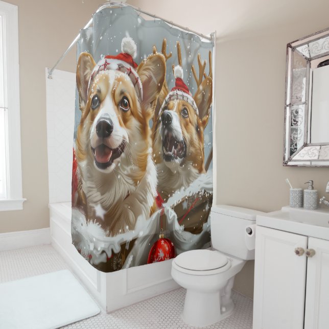 Cortina De Ducha Fiesta Navideña del Perro Corgi (In situ)