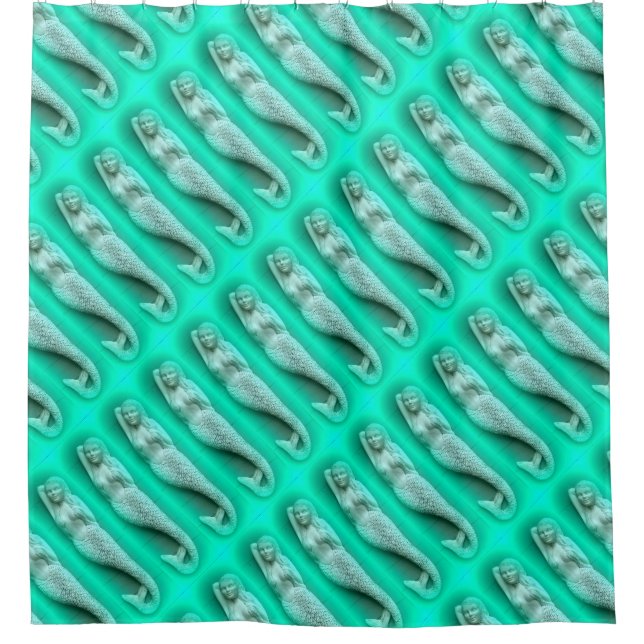 Cortina De Ducha filas de patrones de sirenas verdes de aplauso (Anverso)