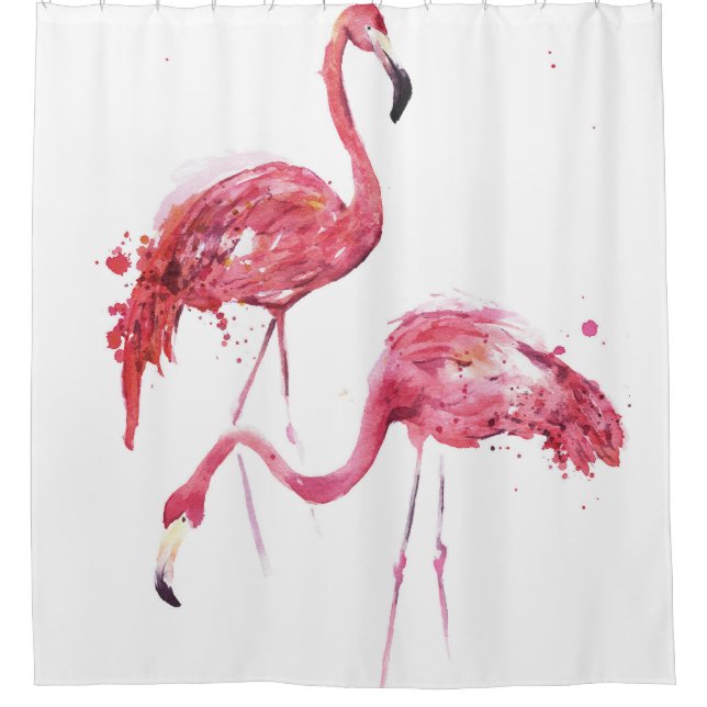 Cortina De Ducha Flamencos acuarelas, Diseño Elegante. (Anverso)