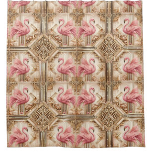 Cortina De Ducha Flamencos rosados Art Deco Retro