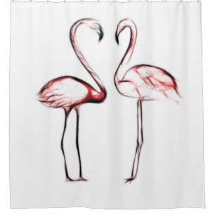 Cortina De Ducha Flamencos Rosados Melocotón Tropical