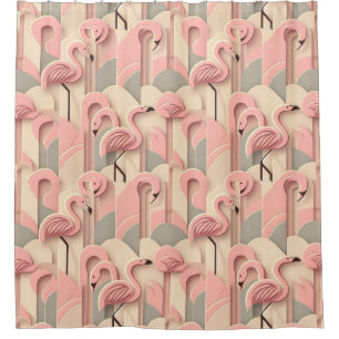 Cortina De Ducha Flamencos rosados Modernos de mediados de siglo Re
