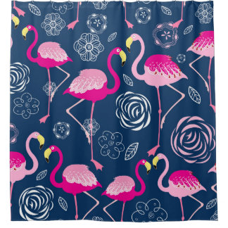 Cortina De Ducha Flamencos rosados: Patrón oscuro gráfico