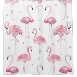 Cortina De Ducha Flamencos rosados Polka gris Moda Tropical
