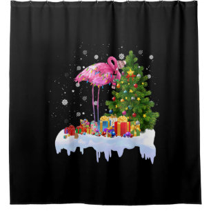 Cortina De Ducha Flamingo Christmas Tree Lights