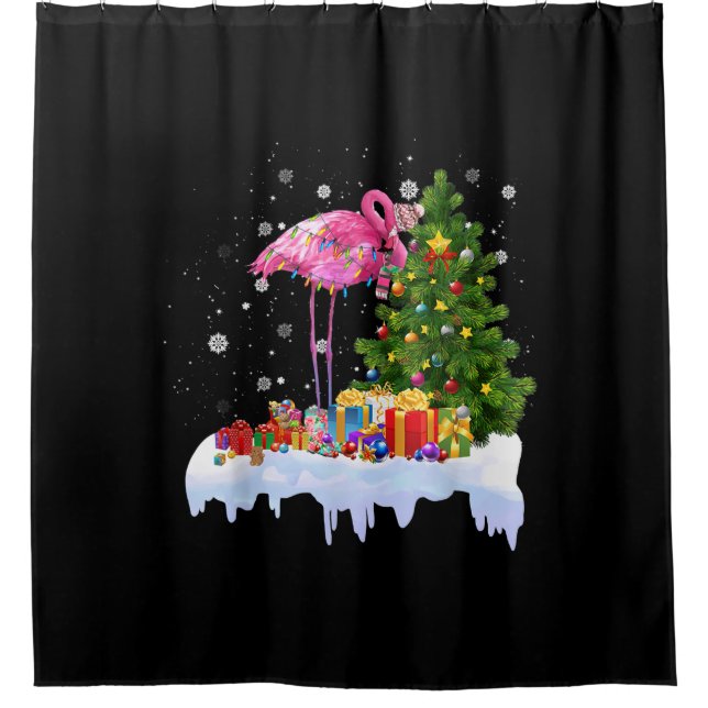 Cortina De Ducha Flamingo Christmas Tree Lights (Anverso)