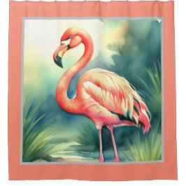 Cortina De Ducha Flamingo de pintura acuarela
