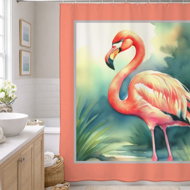 Cortina De Ducha Flamingo de pintura acuarela (Subido por el creador)