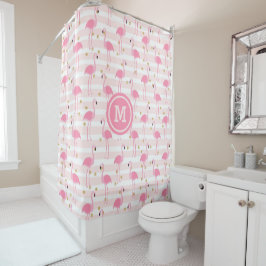 Cortina De Ducha Flamingo Estampado Rosado Tropical Monograma