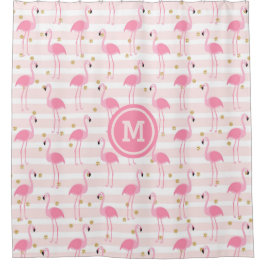Cortina De Ducha Flamingo Estampado Rosado Tropical Monograma 