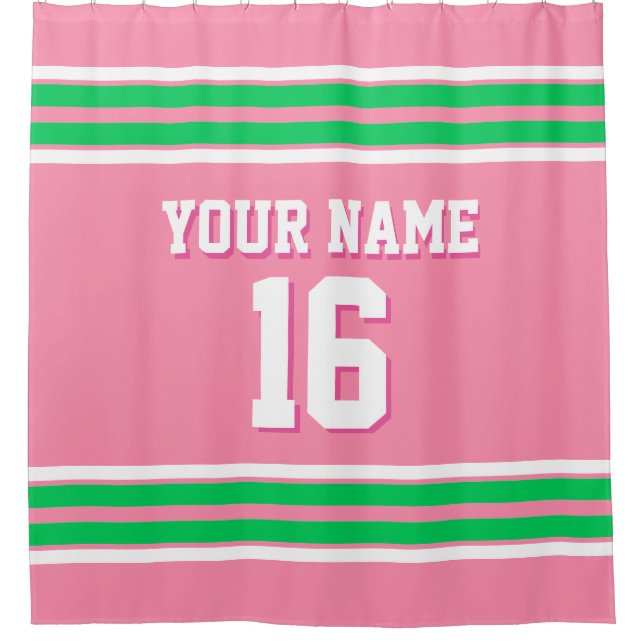 Cortina De Ducha Flamingo Pink Emerald Green Stripes Sports Jersey (Anverso)