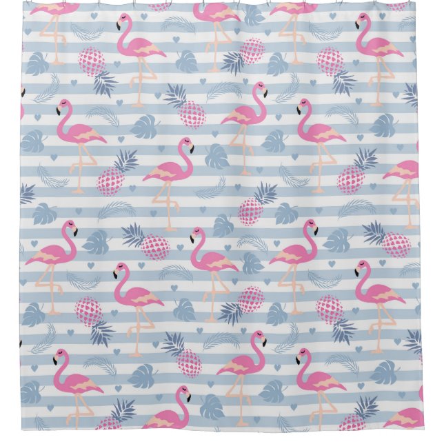 Cortina de ducha Flamingo - rosa y azul (Anverso)