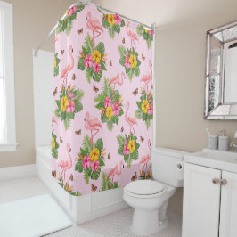 Cortina De Ducha Flamingo y mariposas 1