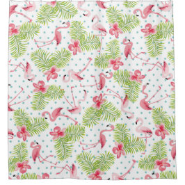Cortina De Ducha Flamingo y palmeras