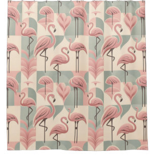 Cortina De Ducha Flamingos rosados retro modernos de mediados de si