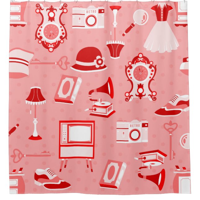 Cortina De Ducha flapper rojo rosa nostalgia antigua (Anverso)