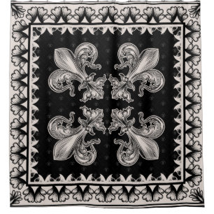 Cortina De Ducha Fleur-de-lis - Negro y Crema