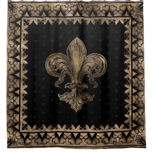 Cortina De Ducha Fleur-de-lis - Negro y Oro