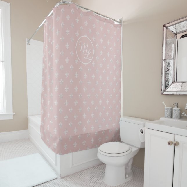 Cortina De Ducha Fleur de Lis rosa Preppy personalizada (In situ)