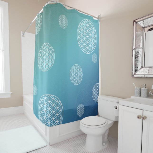 Cortina De Ducha Flor azul turquesa (In situ)