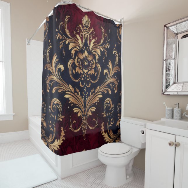 Cortina De Ducha Flor barroca escarlata y dorada (In situ)