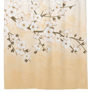 Cortina De Ducha Flor de cerezo Asia poner crema beige floral