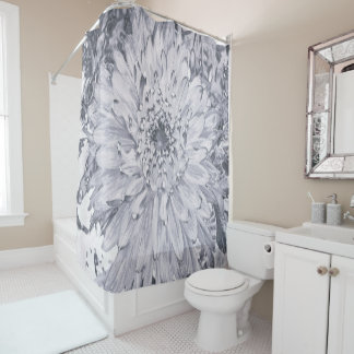 Cortina De Ducha Flor de Dalia Gris y Blanca