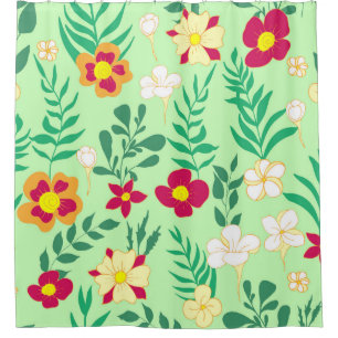 Cortina De Ducha Flor de estampado inmaculado y decoración de hojas