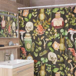 Cortina De Ducha Flor de hongo en planta de cráneo Resumen Hallowee