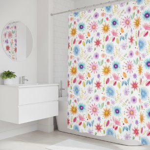 Cortina De Ducha Flor de Jardin Silvestre Boho Azul Púrpura Rosa