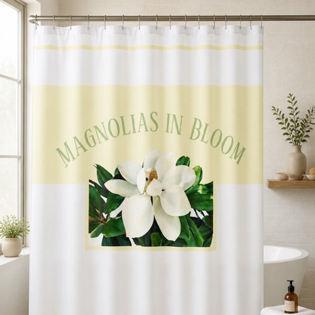 Cortina De Ducha Flor de Magnolia | Amarillo y Blanco  (Subido por el creador)