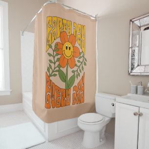 Cortina De Ducha Flor de margarita retro sonriente de los años 70