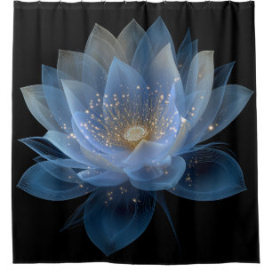 Cortina De Ducha Flor etéreo Lotus - Floral azul negro